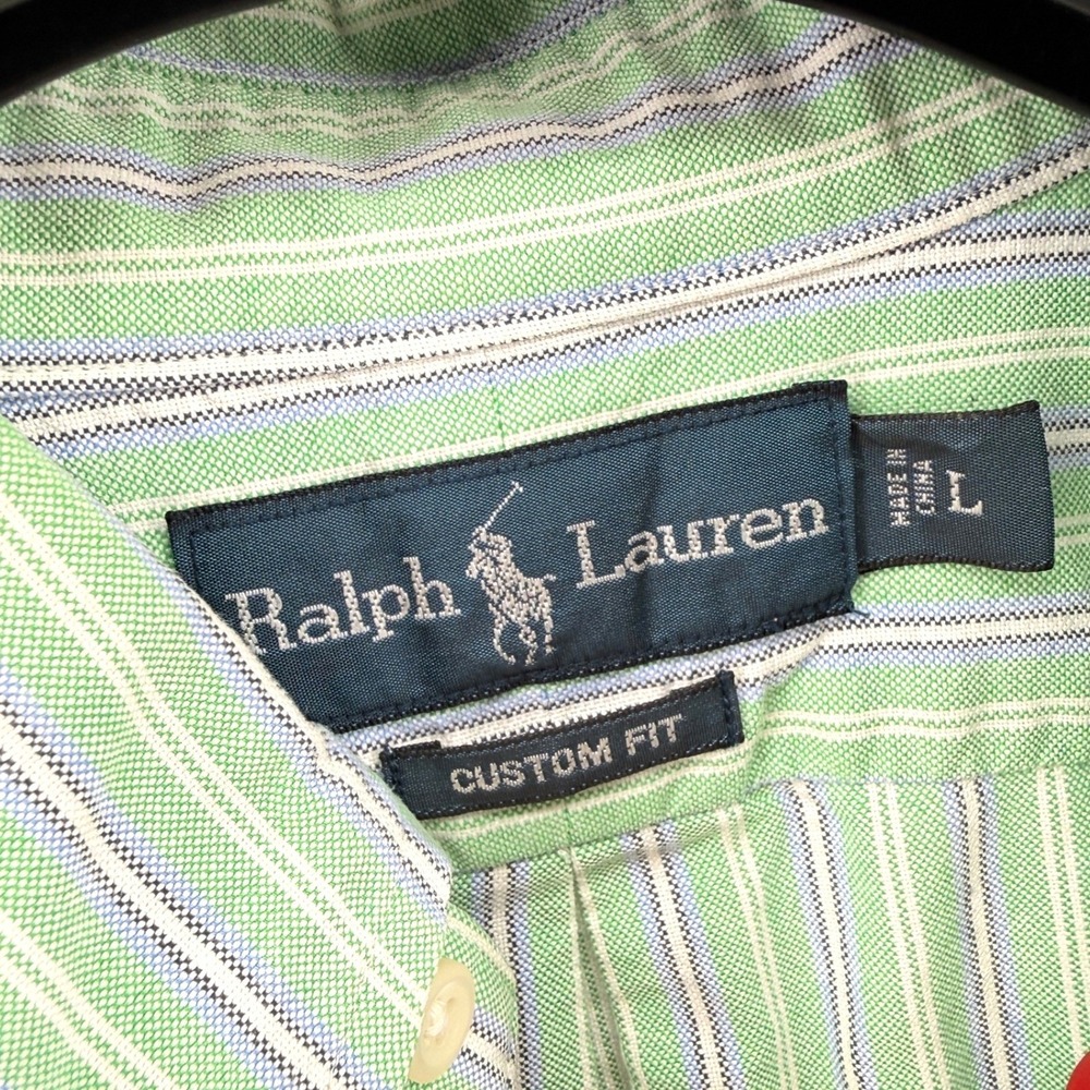 Ralph Lauren Button Down Mens Large Pre-Owned Pastel Green Striped Custom Fit - Picture 4 of 15
